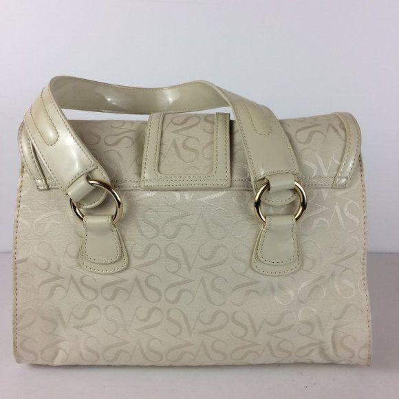 SV Vera Wang NWOT Signature Ivory Textile Handbag Faux Patent Leather Trim - Picture 2 of 8